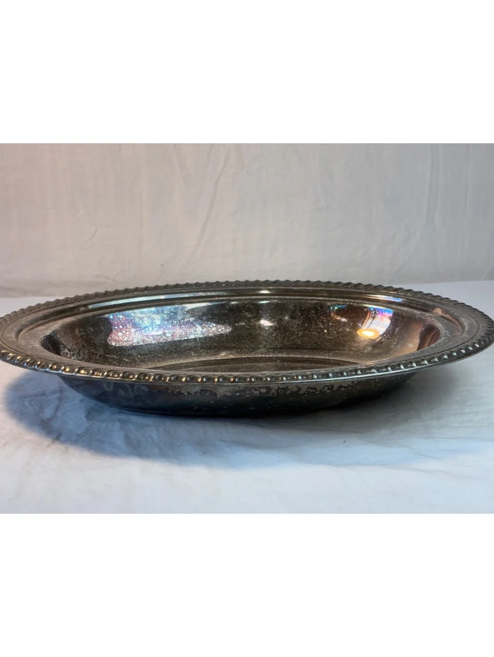Vintage Silver Plated Oval Serving Platter with Decorative Rim